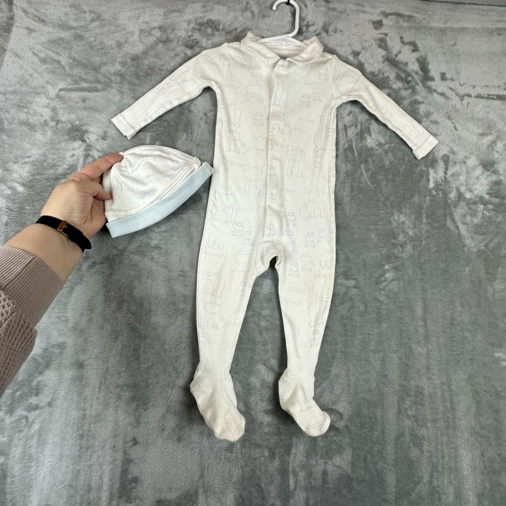 VTG Gymboree Romper Footed Sleeper Pajamas 9 - 12 Months White Blue Frog Prince